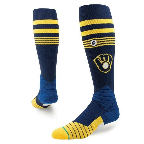 NWT Stance MLB Milwaukee Brewers DMND Pro Brewers Glove OTC Navy Baseball Socks